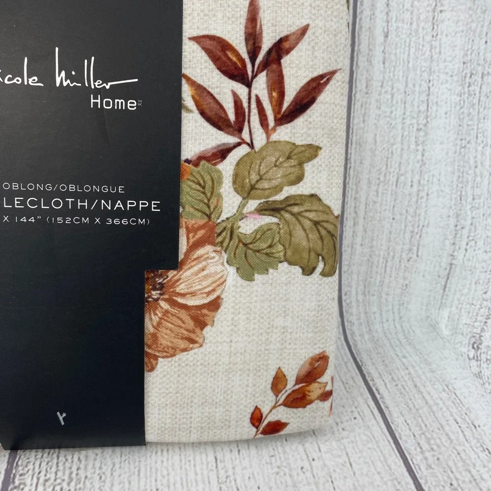 Nicole Miller Tablecloth 60x144 Cream Floral Bird Oblong Autumn Fall Harvest